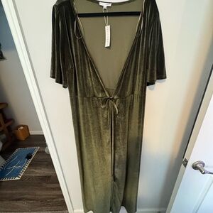 Olive Green Velvet Maxi Dress